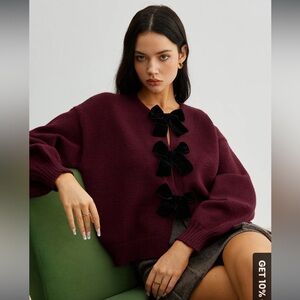 Commense Burgundy Sweater with Black Bow Accents